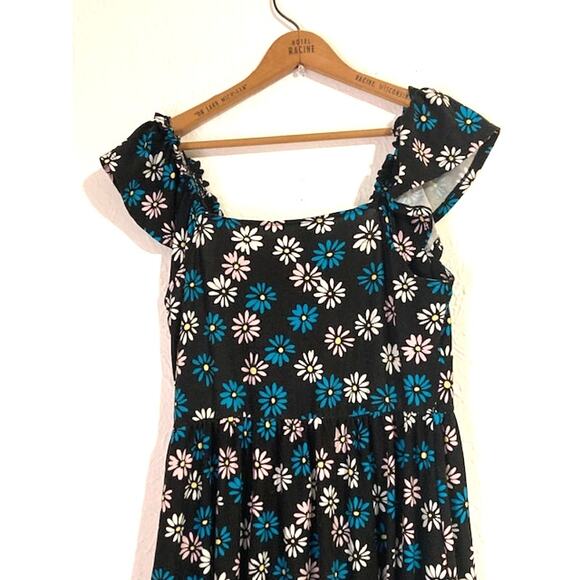 Black and Blue FLORAL High-Low Dress - Flutter Sleeve Dress - Picture 10 of 13